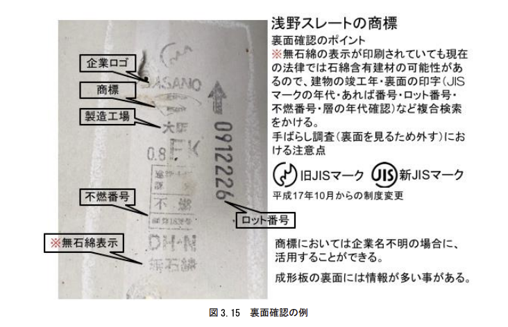 アスベスト　ボードの裏面