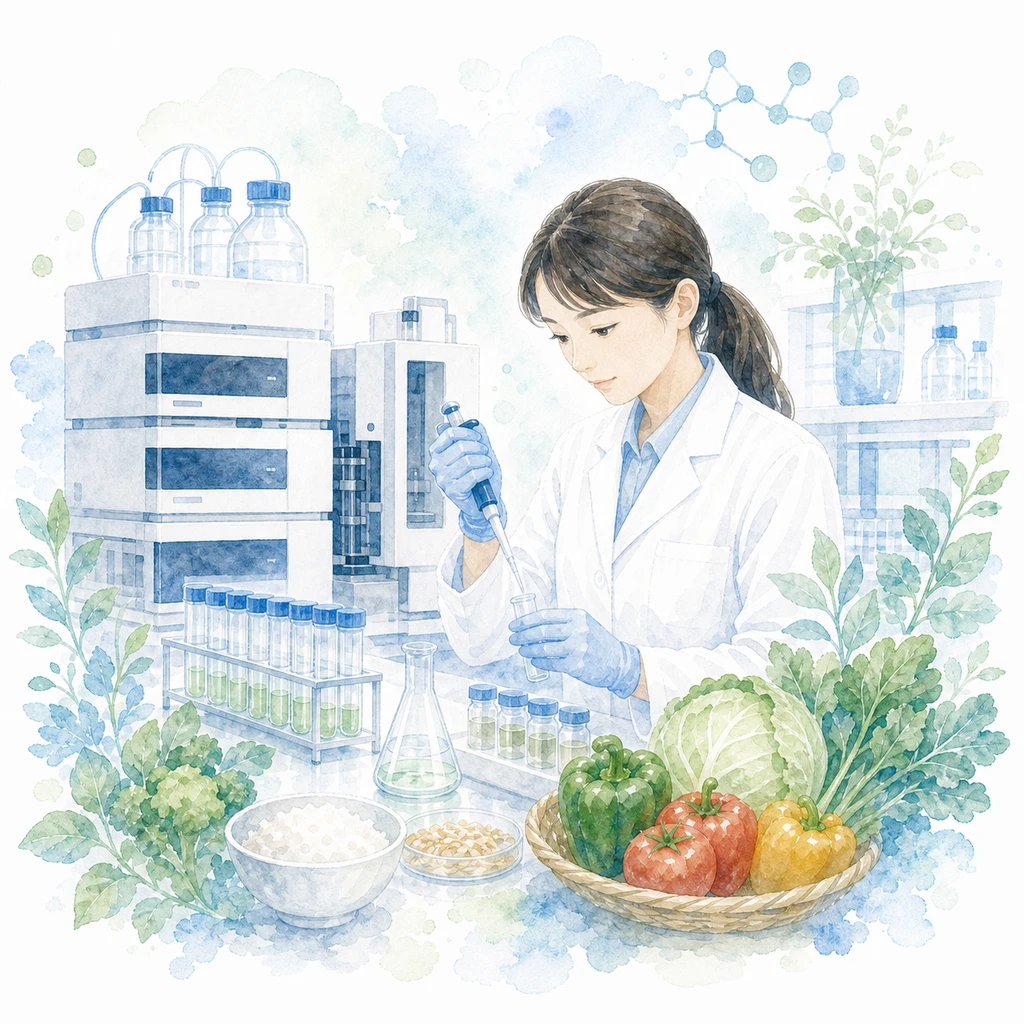 食品分析室スタッフの水彩イラスト