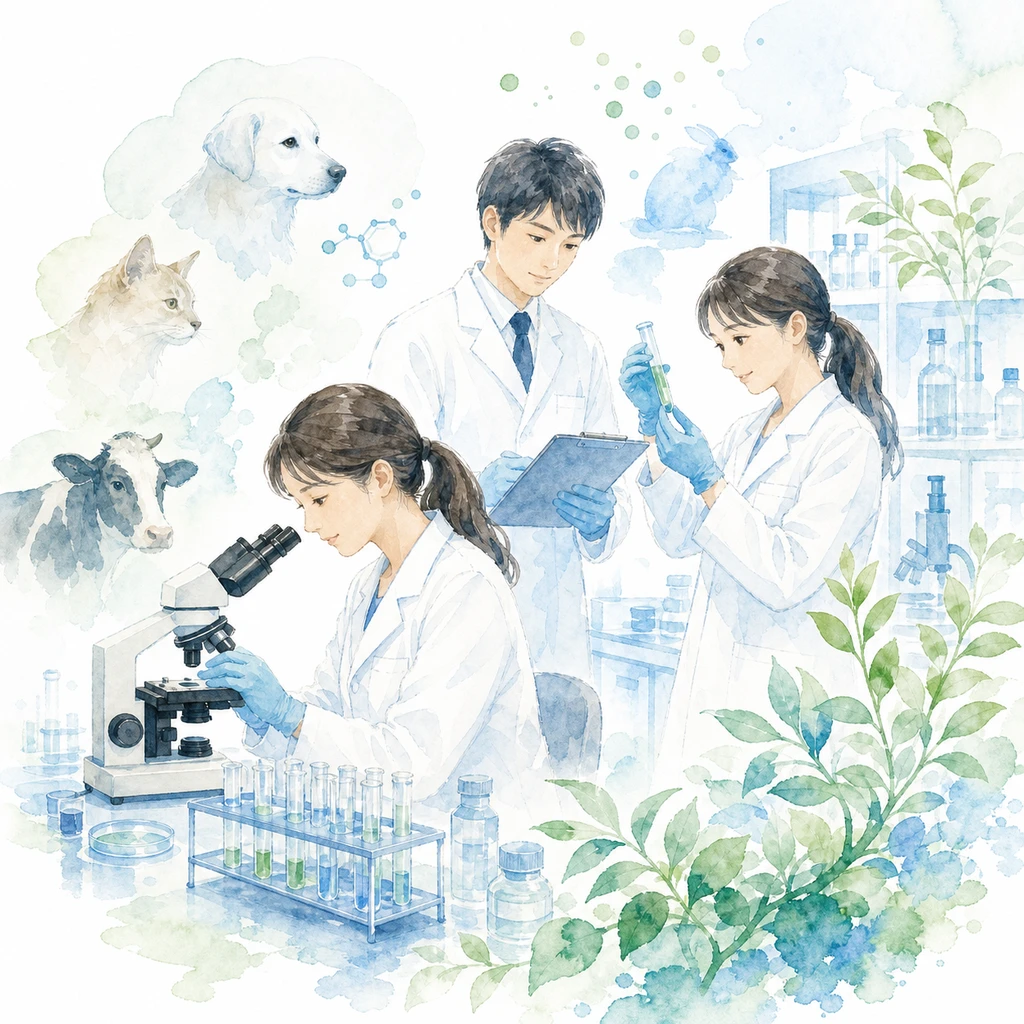 受託試験スタッフの水彩イラスト