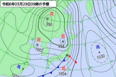 29日朝9時の気象庁予想天気図