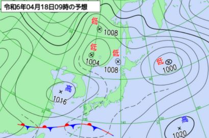 18日(木)朝９時の気象庁予想天気図