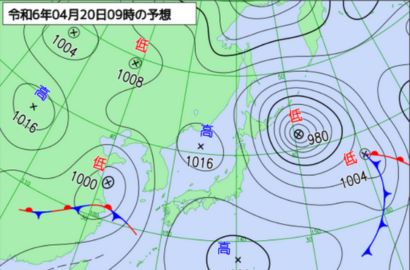 20日(土)朝9時の気象庁予想天気図
