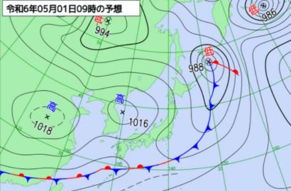 5月1日(水)朝9時の気象庁予想天気図