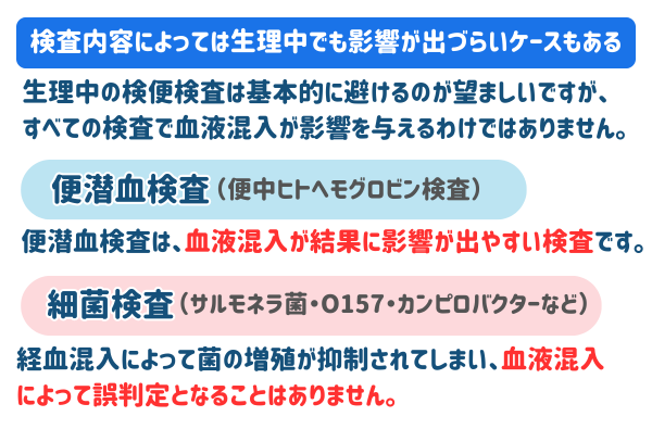 検査内容によっては生理中でも影響が出づらいケースもある