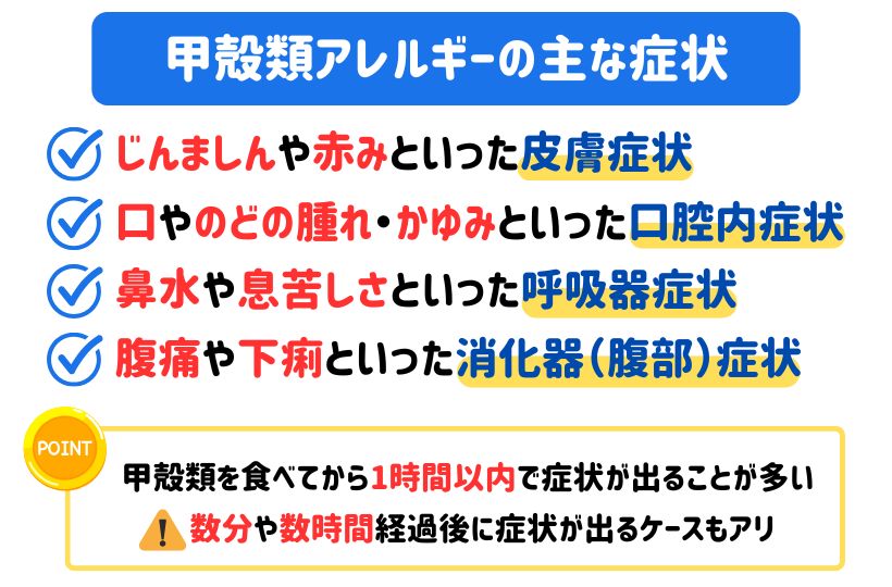 甲殻類アレルギーの主な症状