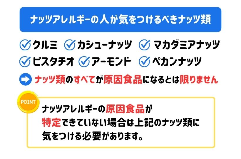 ナッツアレルギーの人が気をつけるべきナッツ類